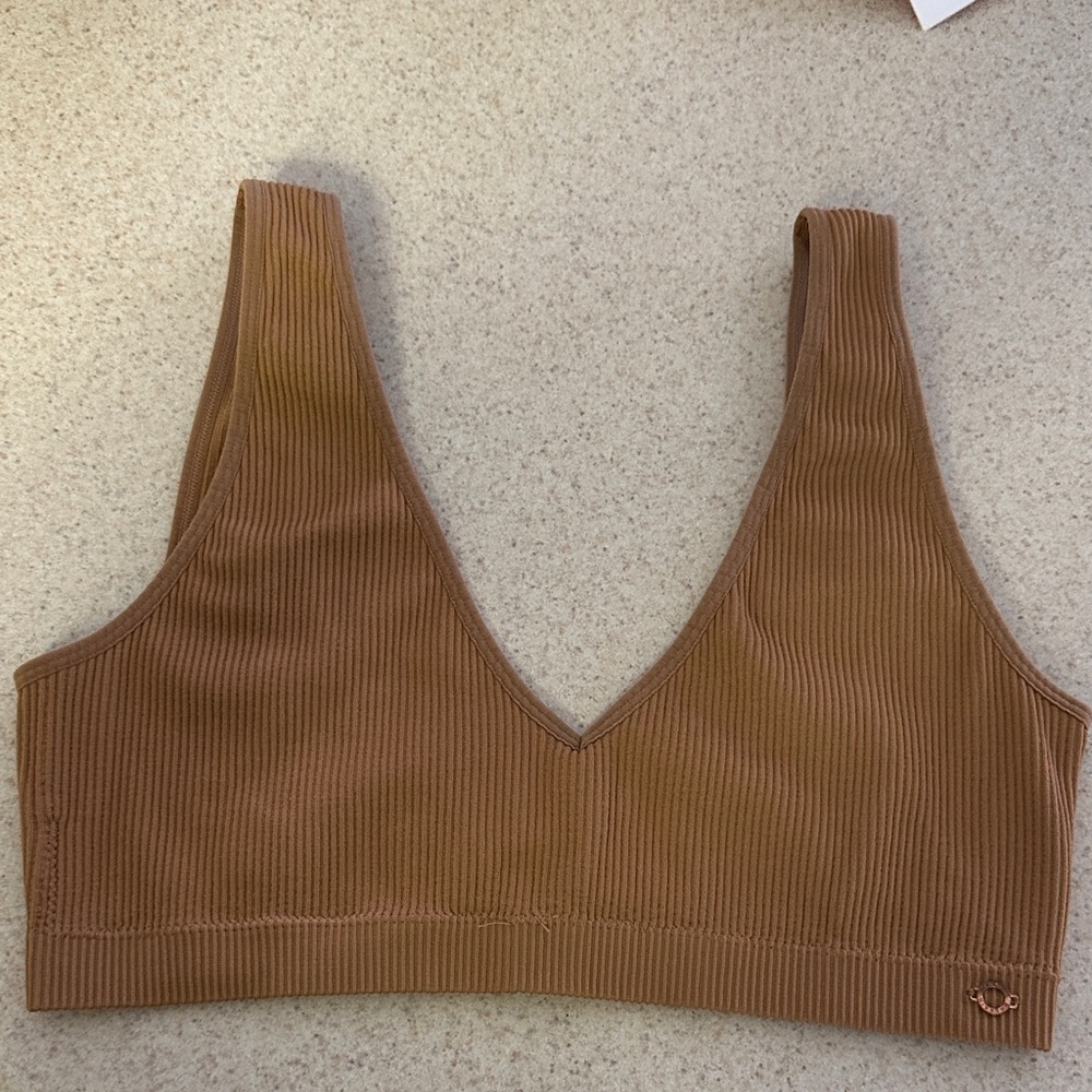 Brown Ribbed V-Neck Bralette
